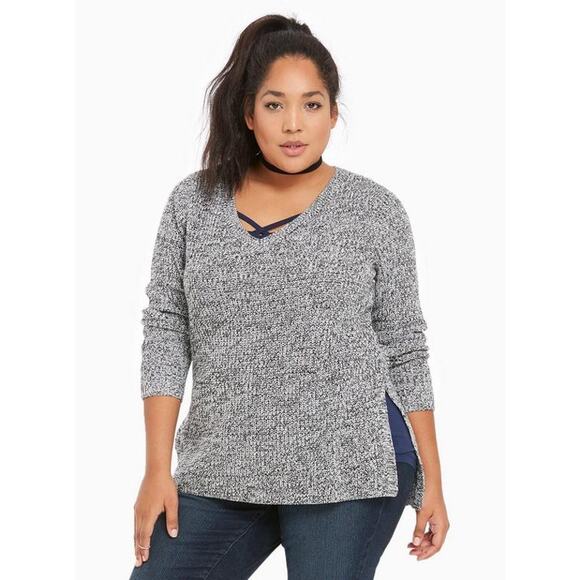 Torrid Marled Knit Pullover V-Neck Tunic Sweater Women's Size 1/1X - Picture 1 of 7
